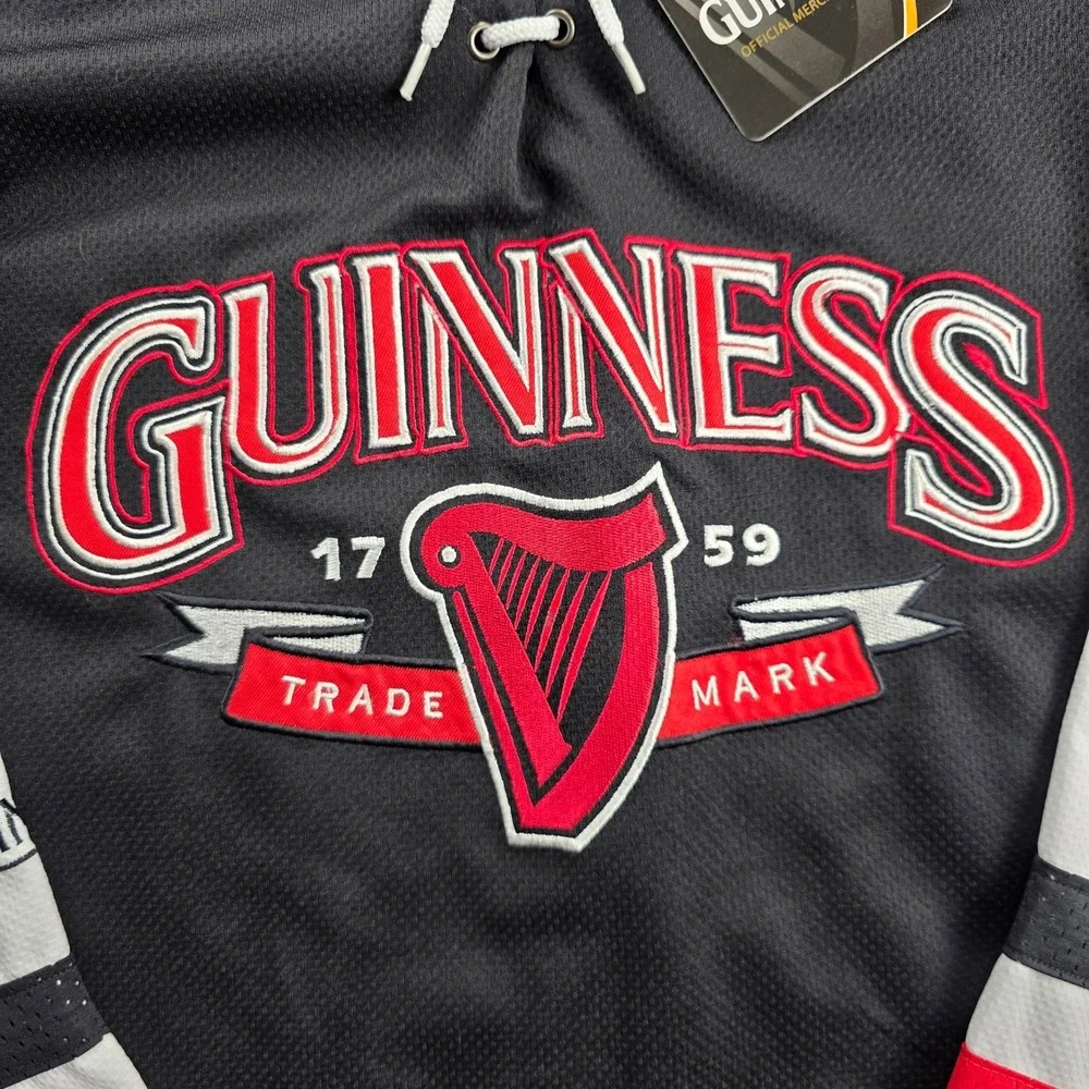 NEW Guinness Hockey Jersey Men Large Black Red White Lace Up G3003-L Embroidered - Picture 3 of 13